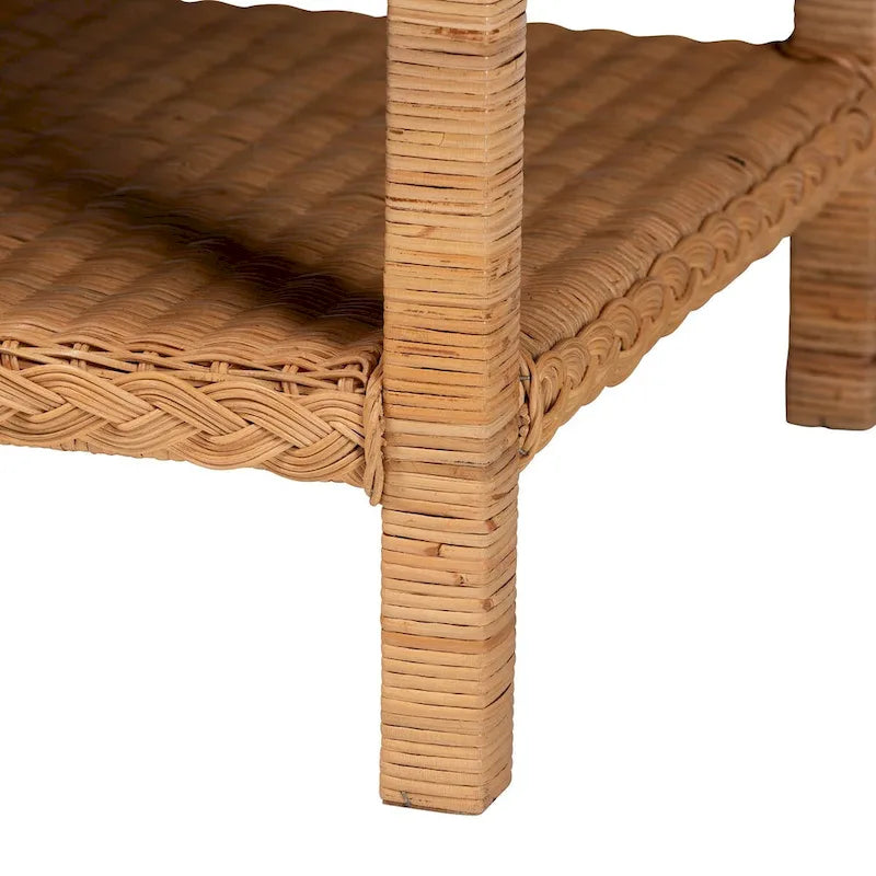 Table basse en rotin et bois, miel, rectangulaire, 1 personne