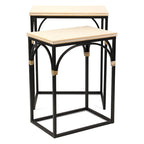 Claudette Set of 2 Rattan Accented Wood & Metal Rectangle Side Tables