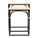 Tables d'appoint en rotin, dessus bois et métal noir, lot de 2