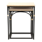 Tables d'appoint en rotin, dessus bois et métal noir, lot de 2