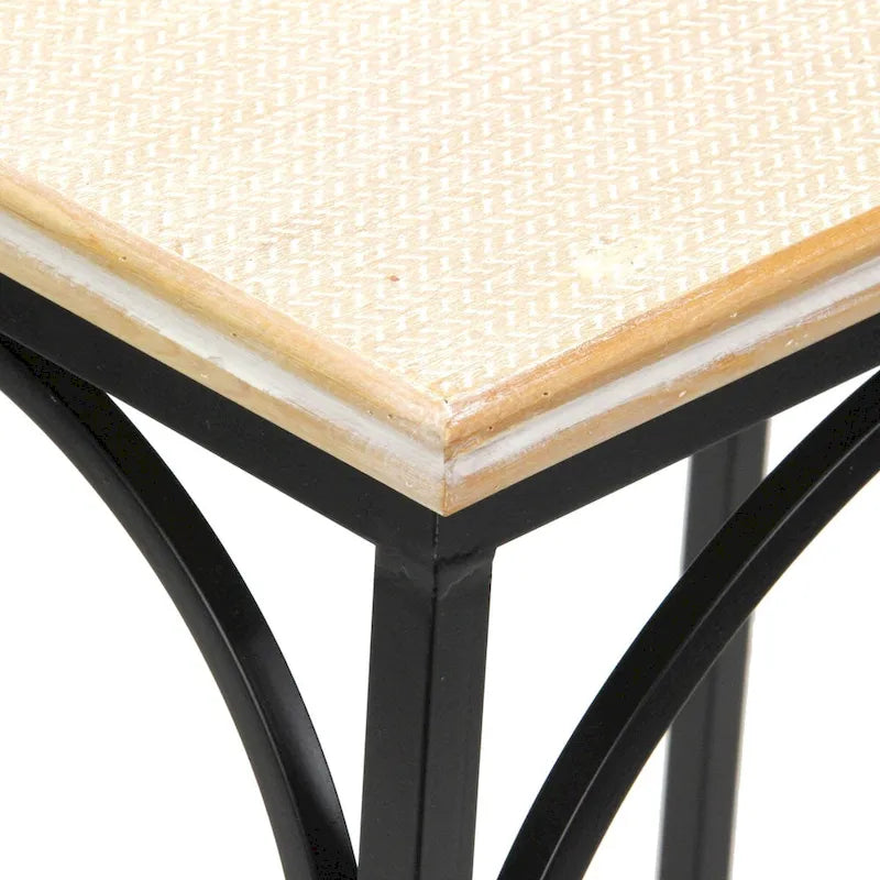 Tables d'appoint en rotin, dessus bois et métal noir, lot de 2