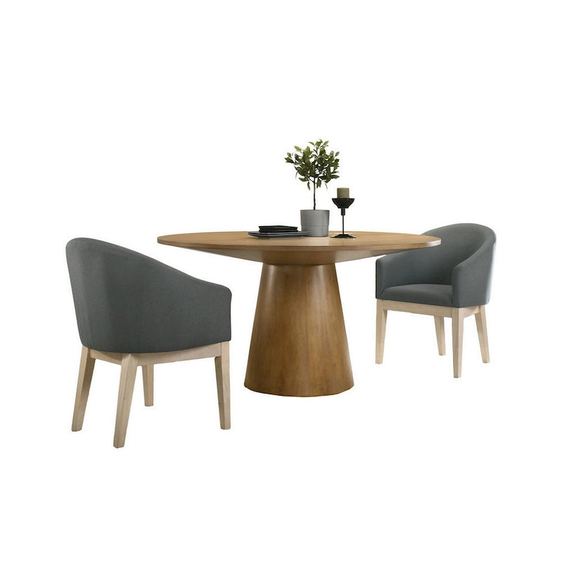 Ensemble de salle à manger rond 3 pièces, Marron/Gris, Siège baquet, 2 places