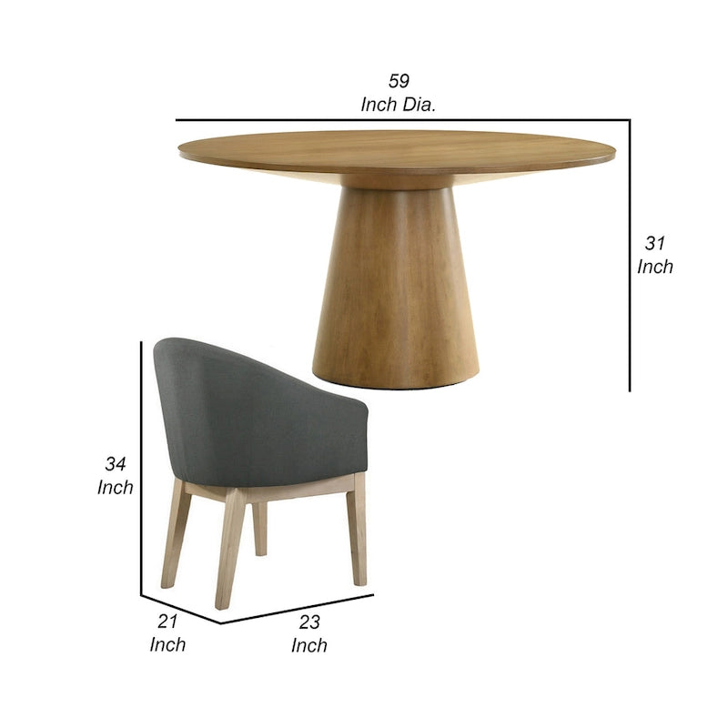 Ensemble de salle à manger rond 3 pièces, Marron/Gris, Siège baquet, 2 places