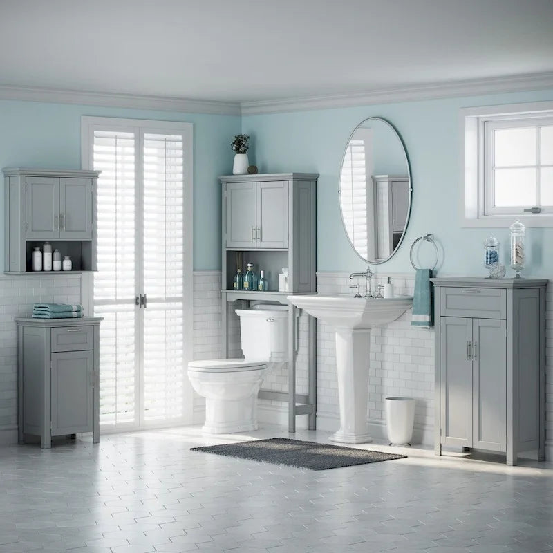Meuble de rangement gris à 2 portes avec tiroir et étagère réglable, 1 personne