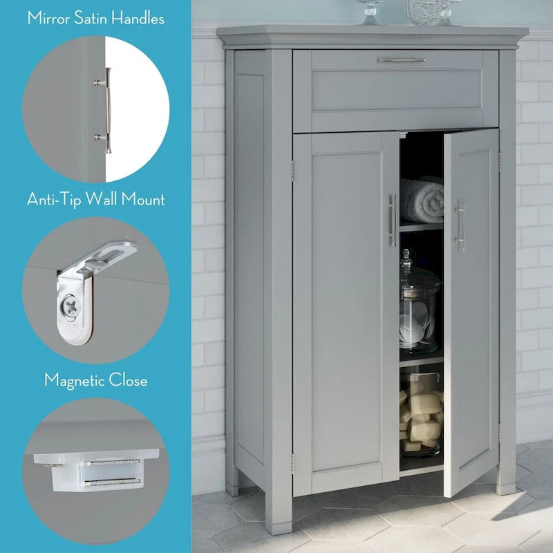 Meuble de rangement gris à 2 portes avec tiroir et étagère réglable, 1 personne