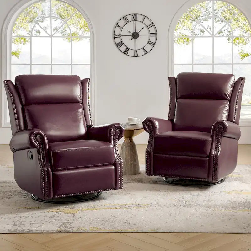 Fauteuil inclinable, pivotant et coulissant traditionnel en cuir véritable, coloris bordeaux/sellier/camel/noir/expresso, lot de 2