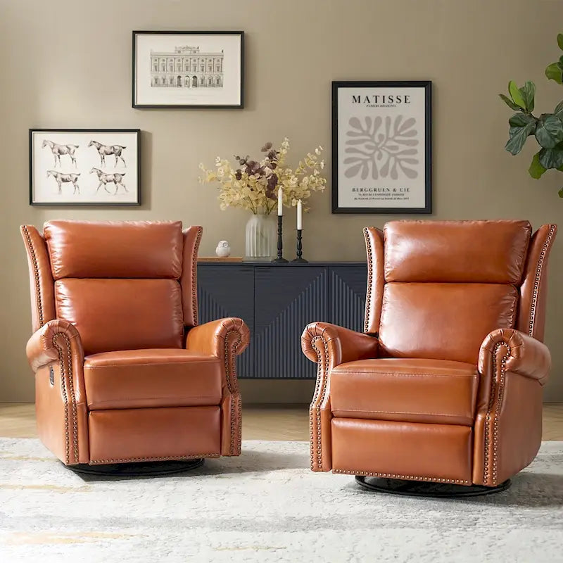 Fauteuil inclinable, pivotant et coulissant traditionnel en cuir véritable, coloris bordeaux/sellier/camel/noir/expresso, lot de 2