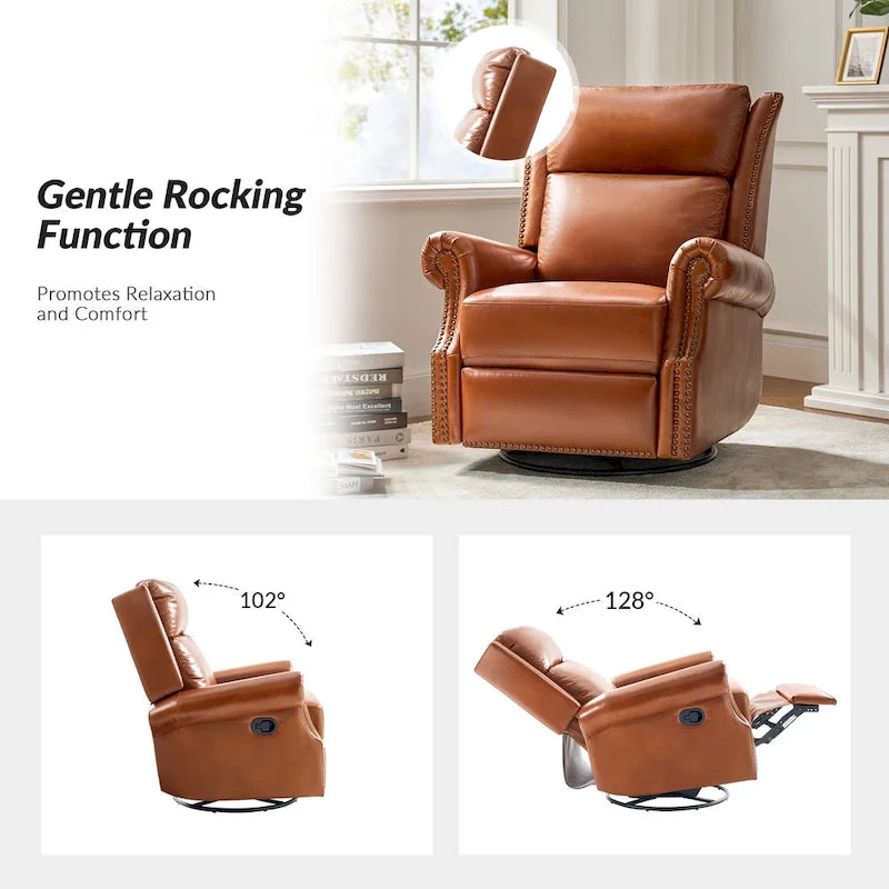 Fauteuil inclinable, pivotant et coulissant traditionnel en cuir véritable, coloris bordeaux/sellier/camel/noir/expresso, lot de 2