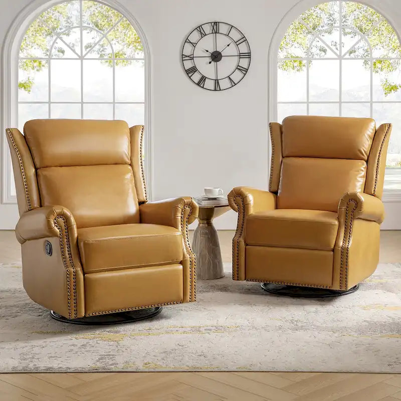 Fauteuil inclinable, pivotant et coulissant traditionnel en cuir véritable, coloris bordeaux/sellier/camel/noir/expresso, lot de 2