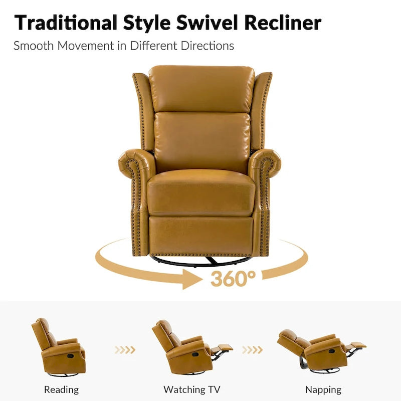 Fauteuil inclinable, pivotant et coulissant traditionnel en cuir véritable, coloris bordeaux/sellier/camel/noir/expresso, lot de 2