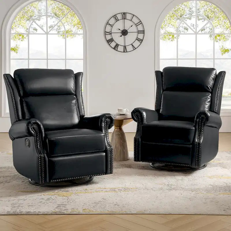 Fauteuil inclinable, pivotant et coulissant traditionnel en cuir véritable, coloris bordeaux/sellier/camel/noir/expresso, lot de 2