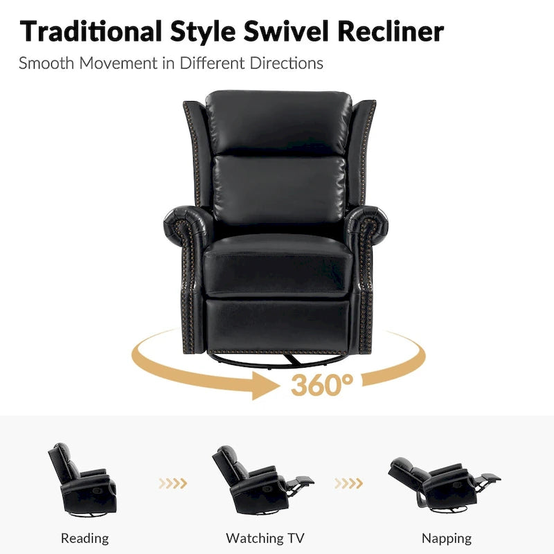 Fauteuil inclinable, pivotant et coulissant traditionnel en cuir véritable, coloris bordeaux/sellier/camel/noir/expresso, lot de 2