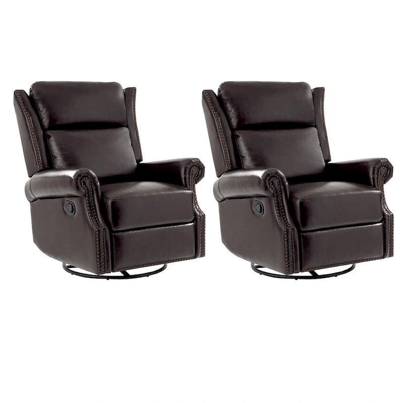 Fauteuil inclinable, pivotant et coulissant traditionnel en cuir véritable, coloris bordeaux/sellier/camel/noir/expresso, lot de 2