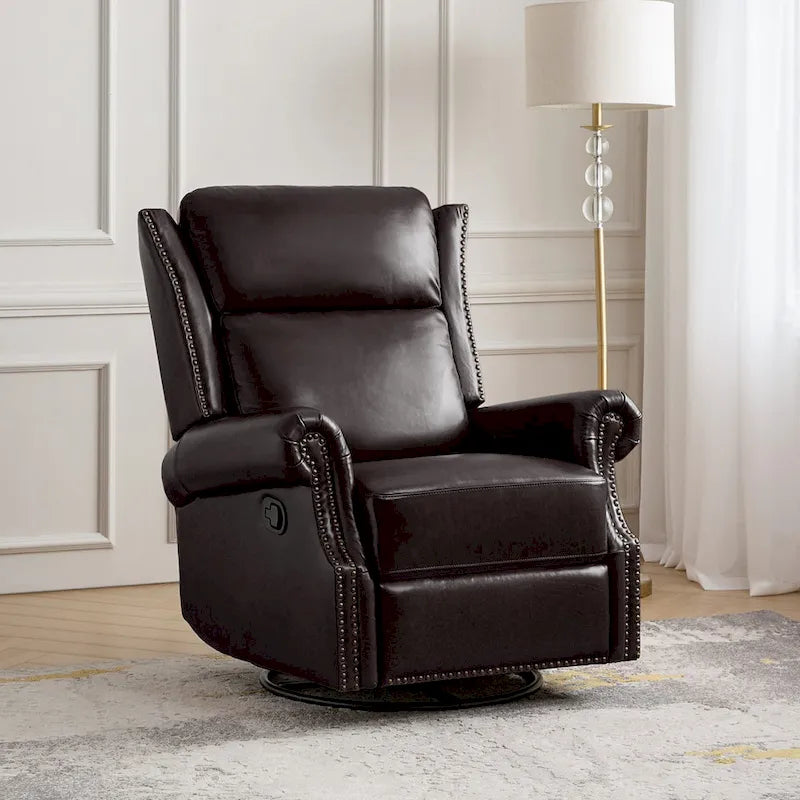 Fauteuil inclinable, pivotant et coulissant traditionnel en cuir véritable, coloris bordeaux/sellier/camel/noir/expresso, lot de 2