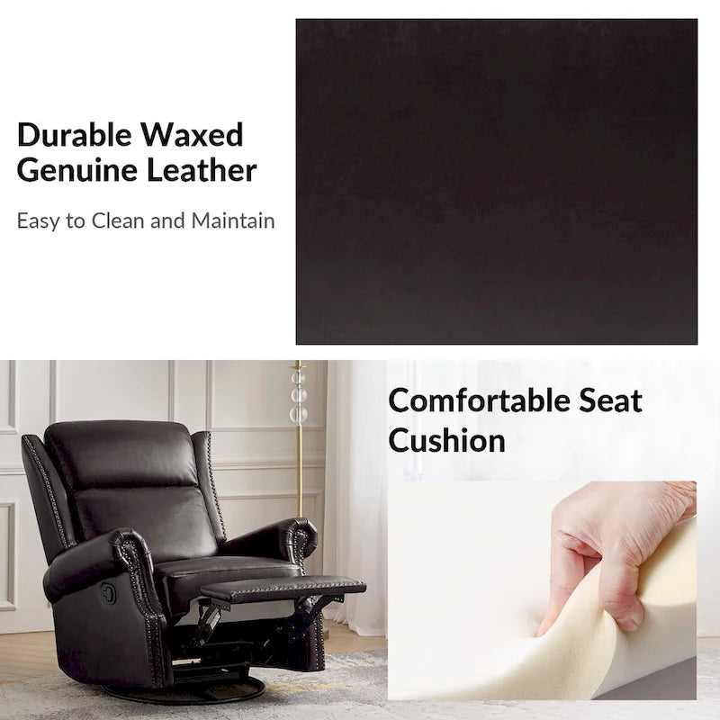 Fauteuil inclinable, pivotant et coulissant traditionnel en cuir véritable, coloris bordeaux/sellier/camel/noir/expresso, lot de 2