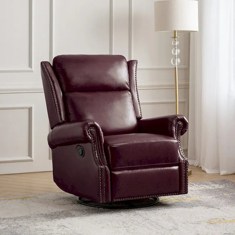 Fauteuil inclinable, pivotant et coulissant traditionnel en cuir véritable, coloris bordeaux/sellier/camel/noir/expresso, lot de 2