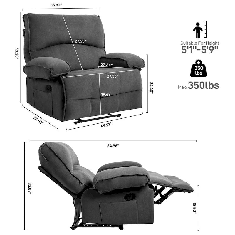 Fauteuil inclinable à dossier basculant marron/gris, une place