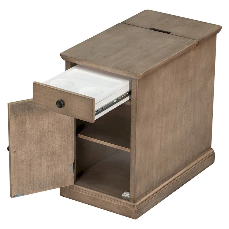 Table d'appoint vintage marron antique/espresso avec port USB et tiroir, 1 personne