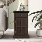 Table d'appoint vintage marron antique/espresso avec port USB et tiroir, 1 personne