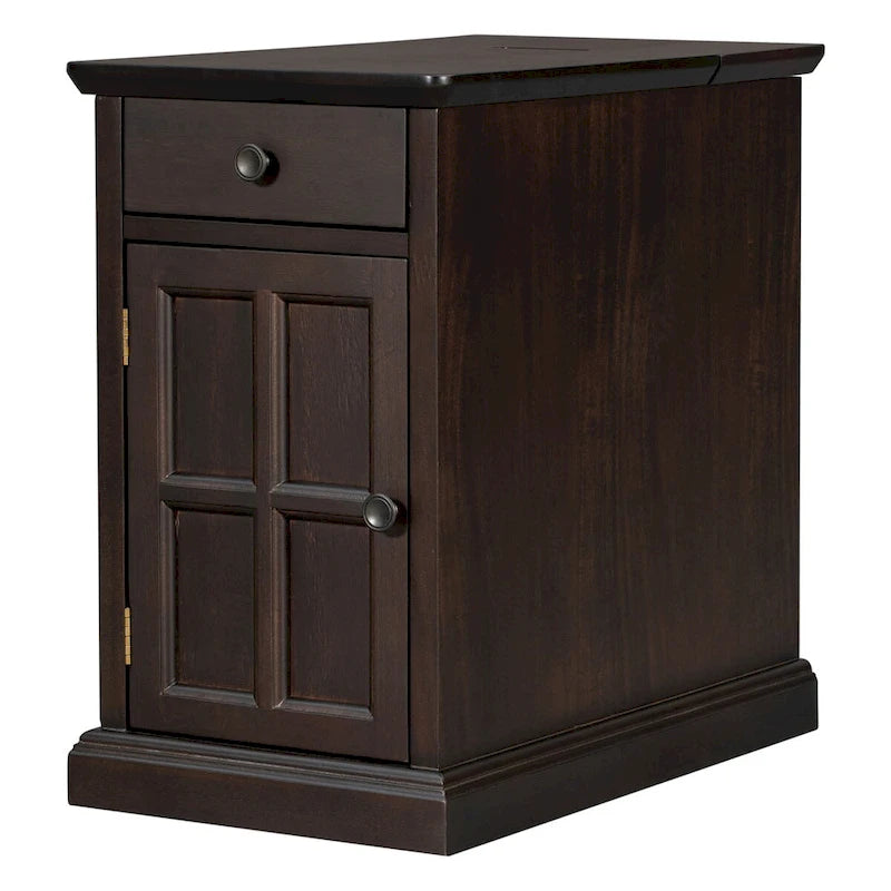 Table d'appoint vintage marron antique/espresso avec port USB et tiroir, 1 personne