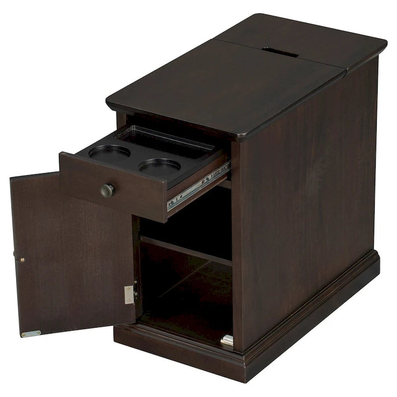 Table d'appoint vintage marron antique/espresso avec port USB et tiroir, 1 personne
