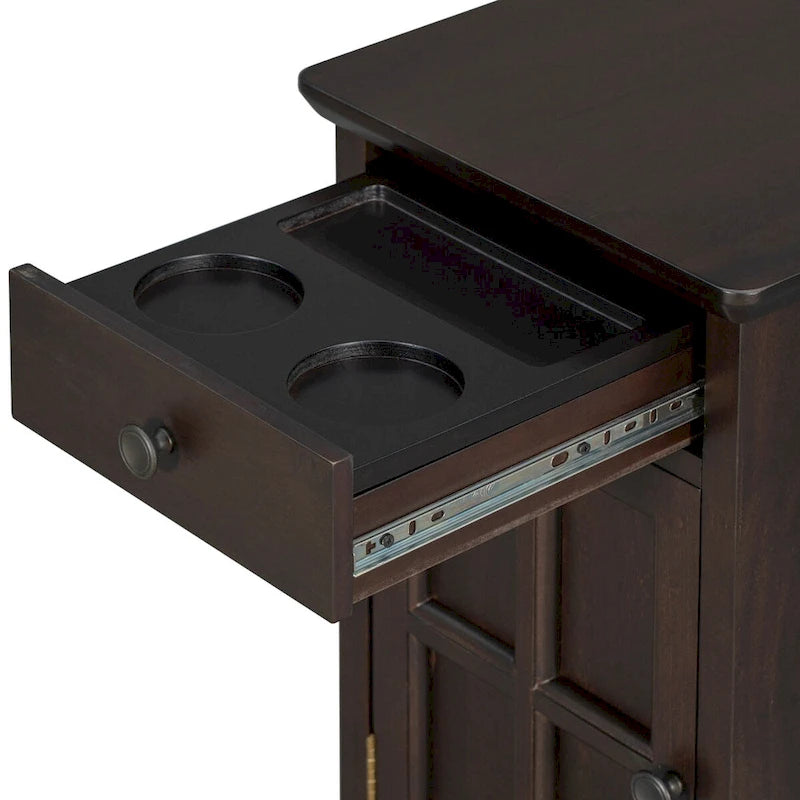 Table d'appoint vintage marron antique/espresso avec port USB et tiroir, 1 personne