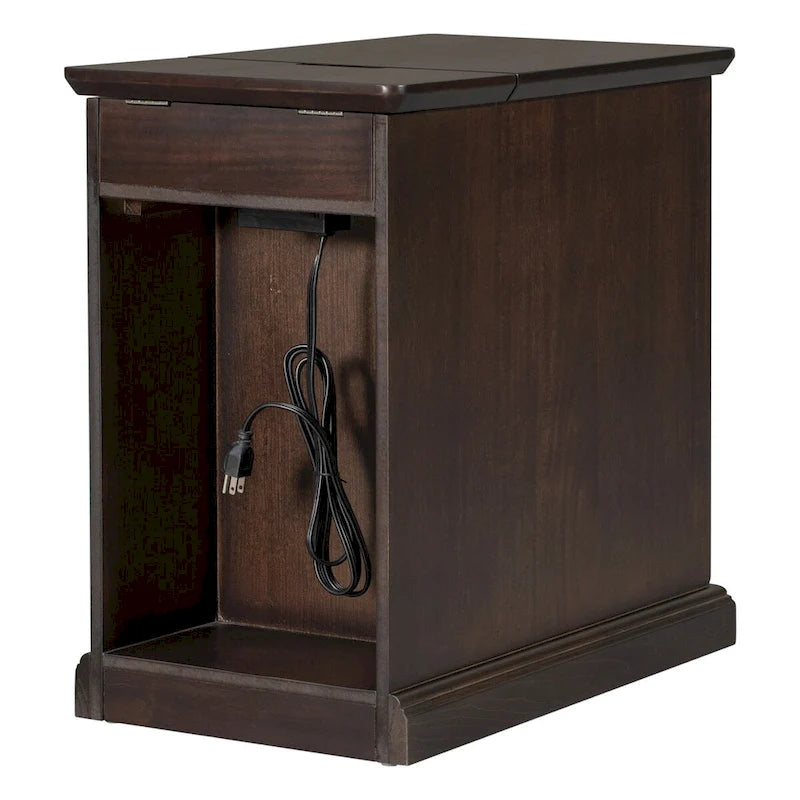 Table d'appoint vintage marron antique/espresso avec port USB et tiroir, 1 personne