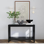Console en bois massif noir de style transitionnel avec étagère ouverte
