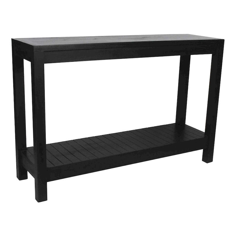 Console en bois massif noir de style transitionnel avec étagère ouverte