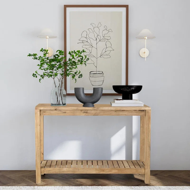 Console en bois massif noir de style transitionnel avec étagère ouverte