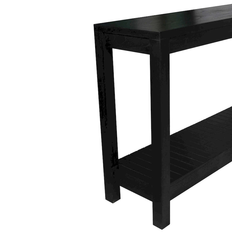 Console en bois massif noir de style transitionnel avec étagère ouverte