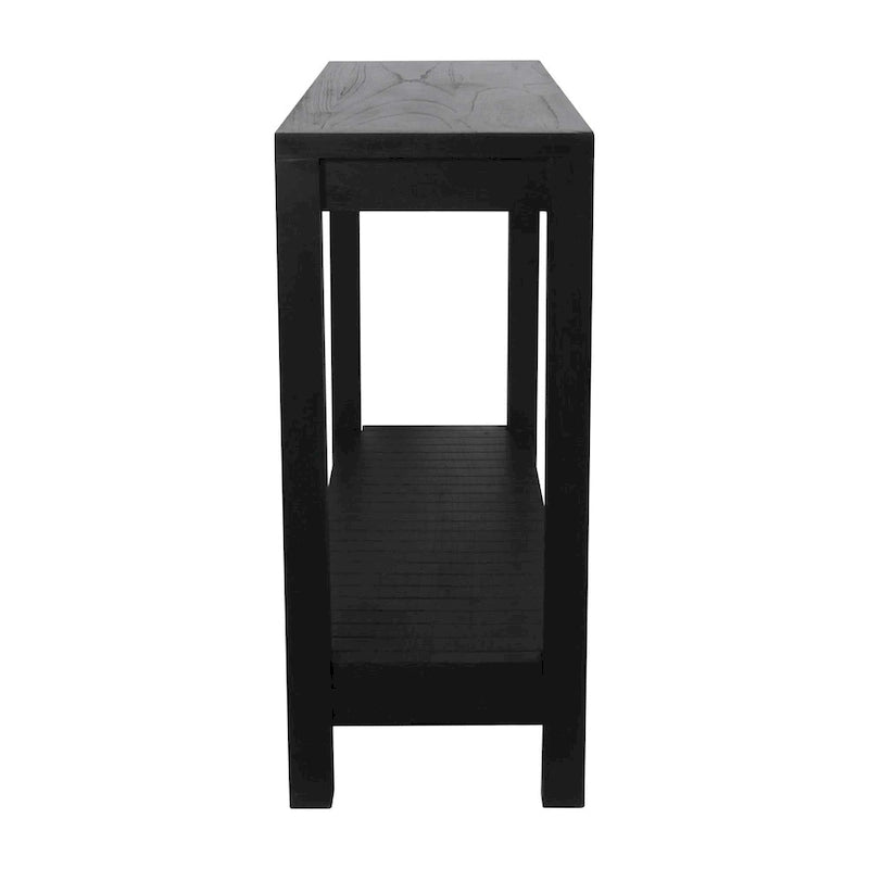 Console en bois massif noir de style transitionnel avec étagère ouverte